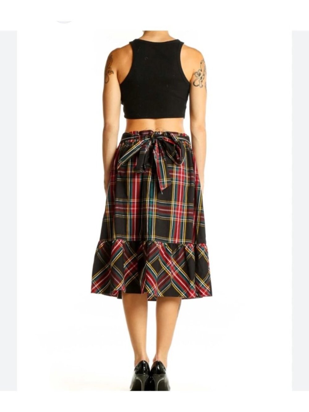 J. Crew Holiday Tartan Plaid Big Bow A-Line Midi Skirt 14 black,red, green